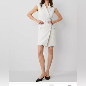 Ann Taylor Pin-Striped Cream Belted "Boss" Dress - Size 8 NWT